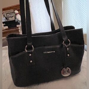 Vintage Liz Claiborne Black Soft Leather Brass LC Logo Hobo Handbag